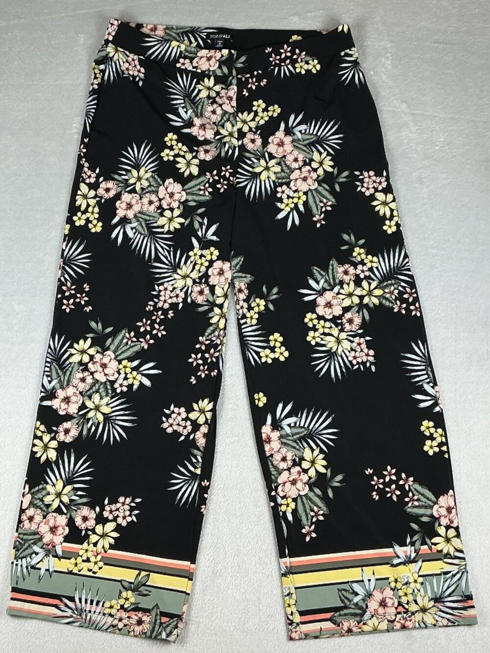 Roz & Ali Boho Black Wide Leg Pants With Floral Print Size 1X